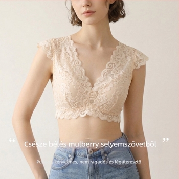 Tangge Francia stílusú mulberry selyem melltartó, mély V kivágás, gyönyörű háta, csipkés szegély