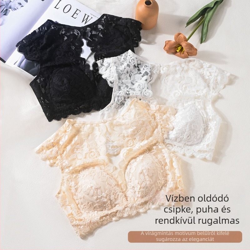Tangge Francia stílusú mulberry selyem melltartó, mély V kivágás, gyönyörű háta, csipkés szegély