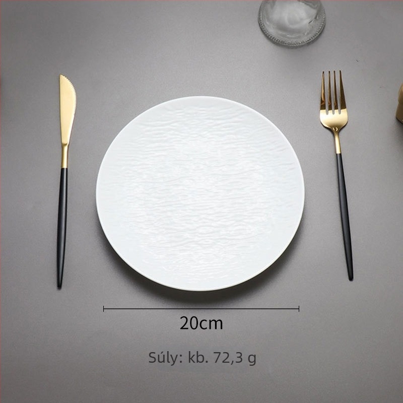 Műanyag nyugati vacsora-tányér kőhatású mintával és matt felülettel, fekete-fehér steak-tányér és tészta-tányér, otthoni használatra, csonttál.