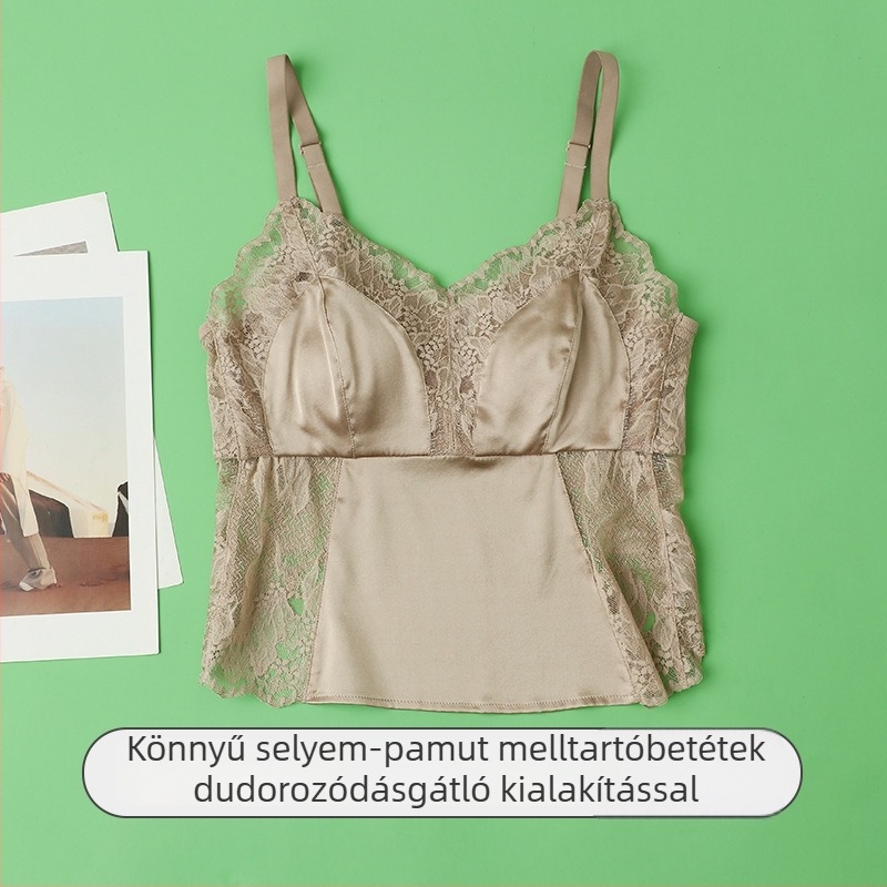 Mulberry selyem-szátén top, melltartó nélküli, hátán csipkézett, könnyű nyári fehérnemű nőknek