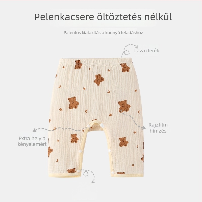 Géz nadrág babáknak, 100% pamut, nyári vékony, hosszú nadrág patentos zárással, újszülötteknek, szúnyogvédelmi