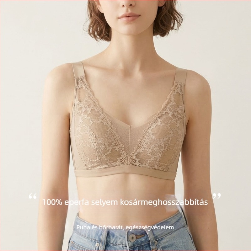 Tangge selyem nélküli varrat nélküli, állítható push-up melltartó Mulberry selyem csipkével, 3/4 kosár