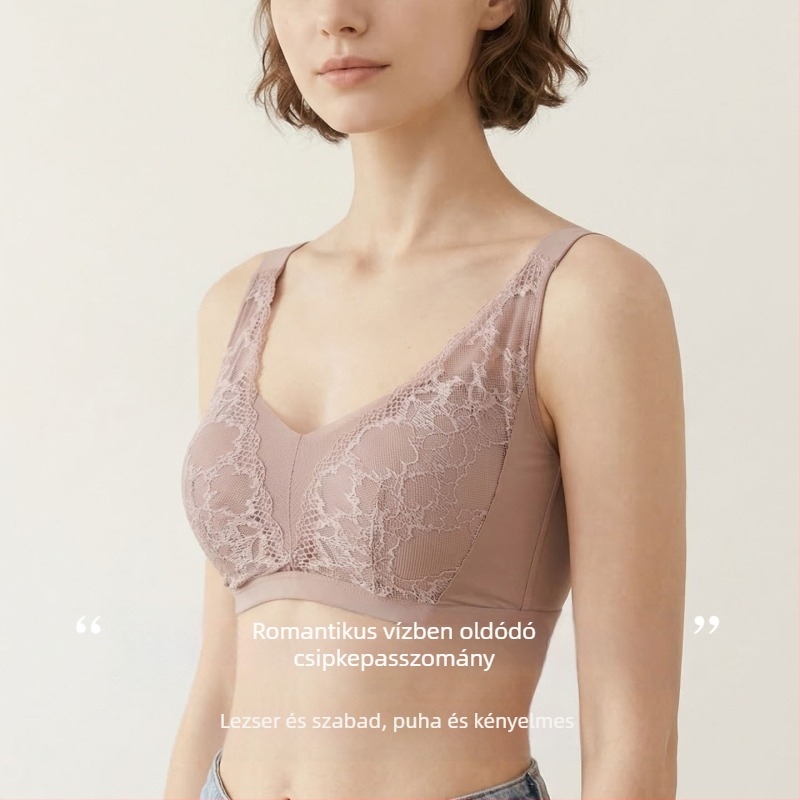 Tangge selyem nélküli varrat nélküli, állítható push-up melltartó Mulberry selyem csipkével, 3/4 kosár