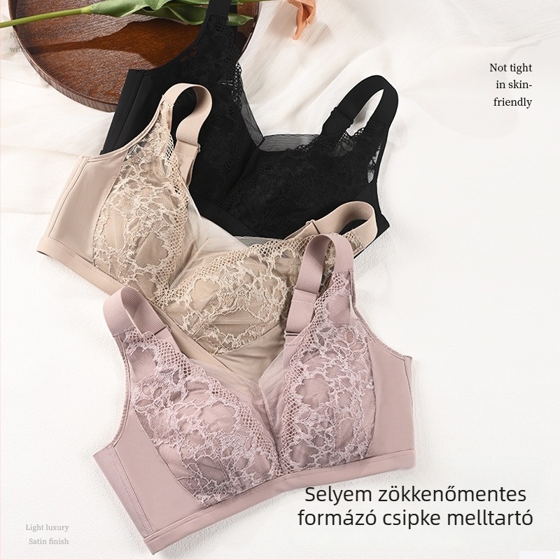 Tangge selyem nélküli varrat nélküli, állítható push-up melltartó Mulberry selyem csipkével, 3/4 kosár
