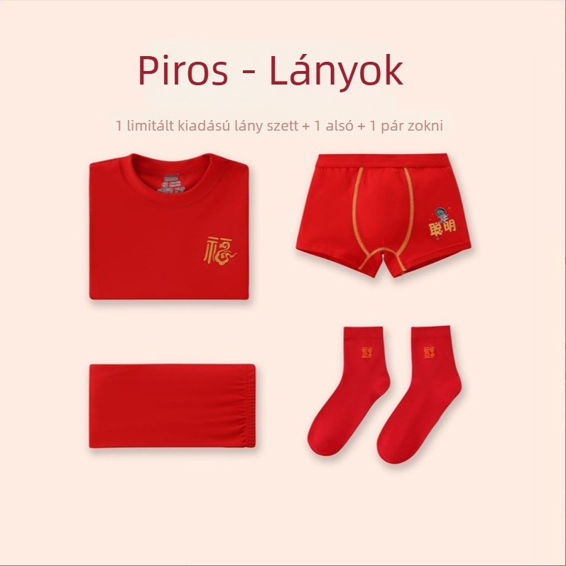 Gyerekeknek melegítő készlet, hosszú ujjú felső és nadrág, piros, uniszex, téli