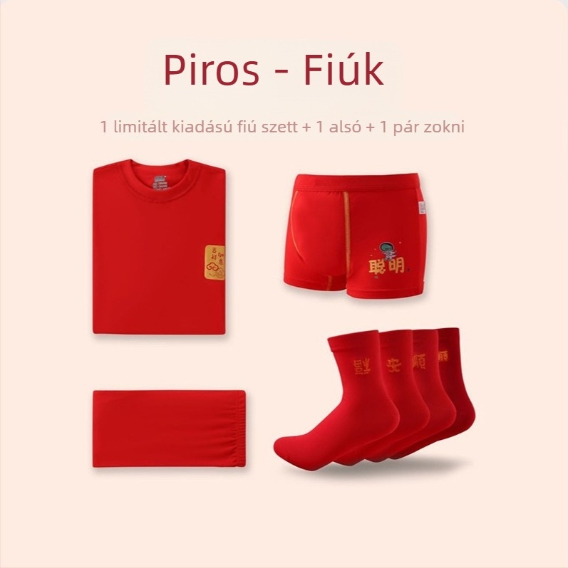 Gyerekeknek melegítő készlet, hosszú ujjú felső és nadrág, piros, uniszex, téli
