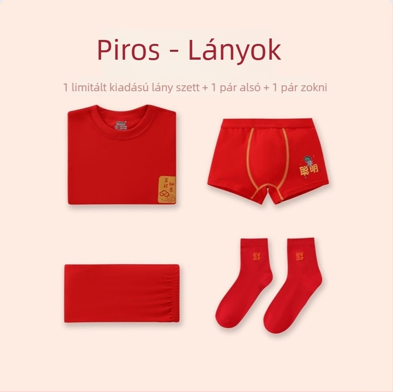 Gyerekeknek melegítő készlet, hosszú ujjú felső és nadrág, piros, uniszex, téli