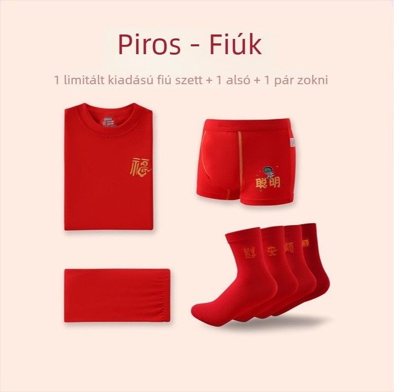 Gyerekeknek melegítő készlet, hosszú ujjú felső és nadrág, piros, uniszex, téli