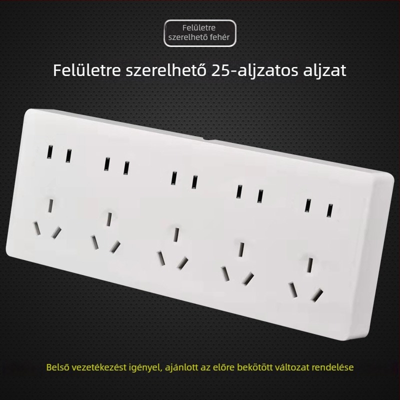 Fehér felületszerelt 25-lyukú aljzatpanel, integrált aljzat, falra szerelhető