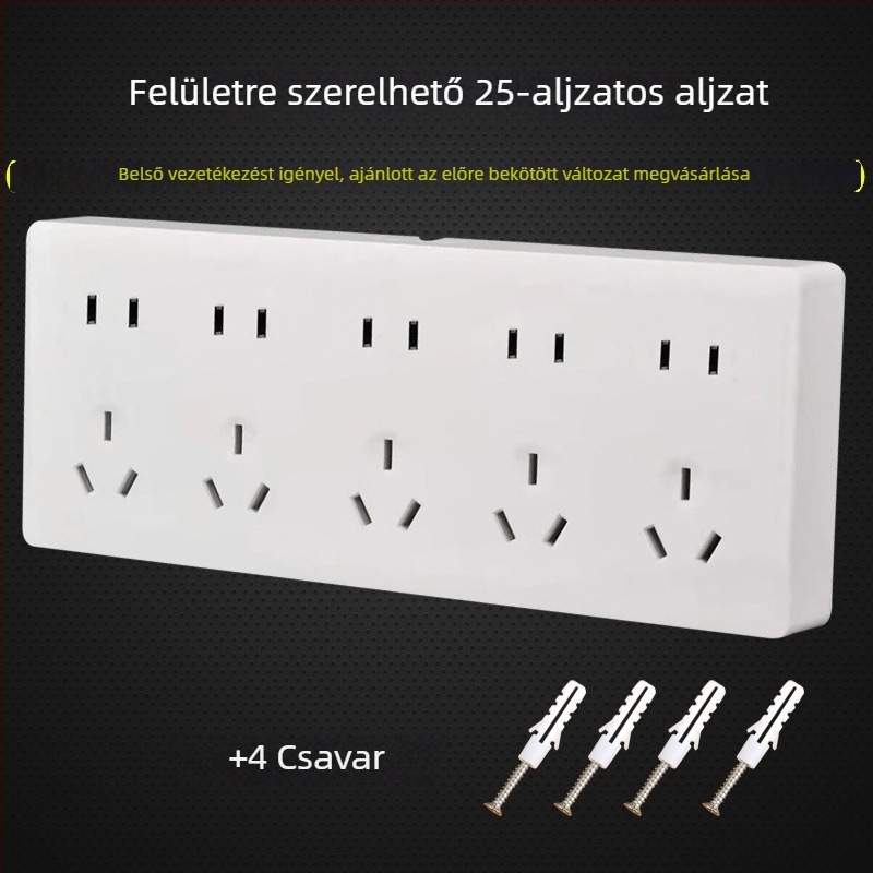 Fehér felületszerelt 25-lyukú aljzatpanel, integrált aljzat, falra szerelhető