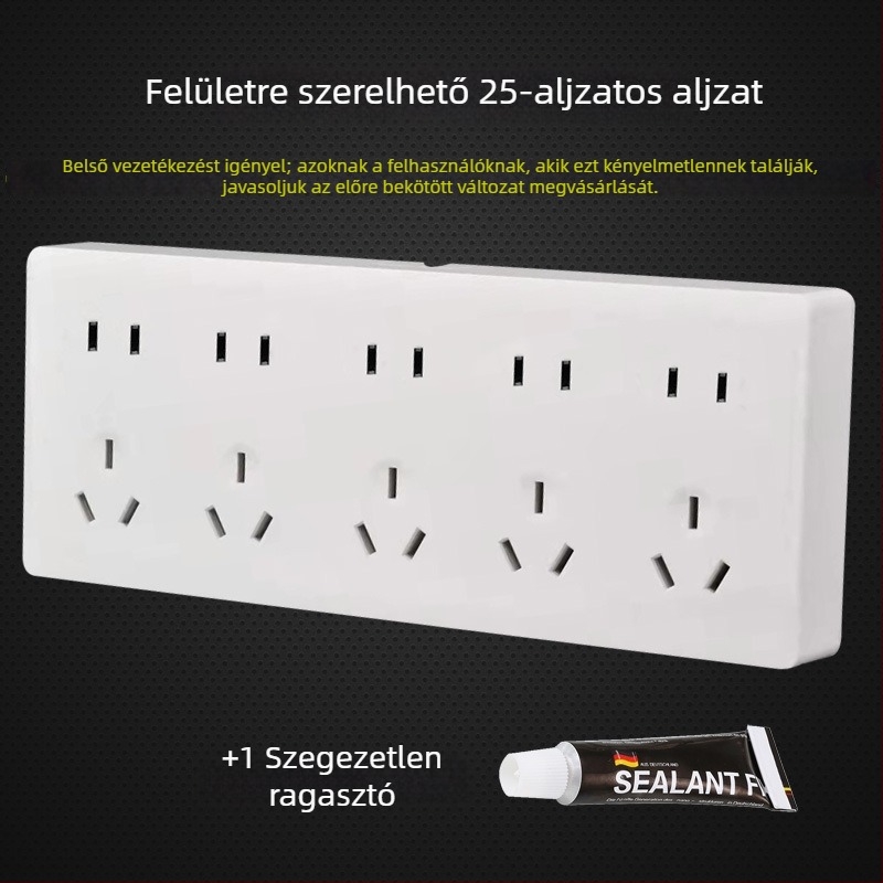 Fehér felületszerelt 25-lyukú aljzatpanel, integrált aljzat, falra szerelhető