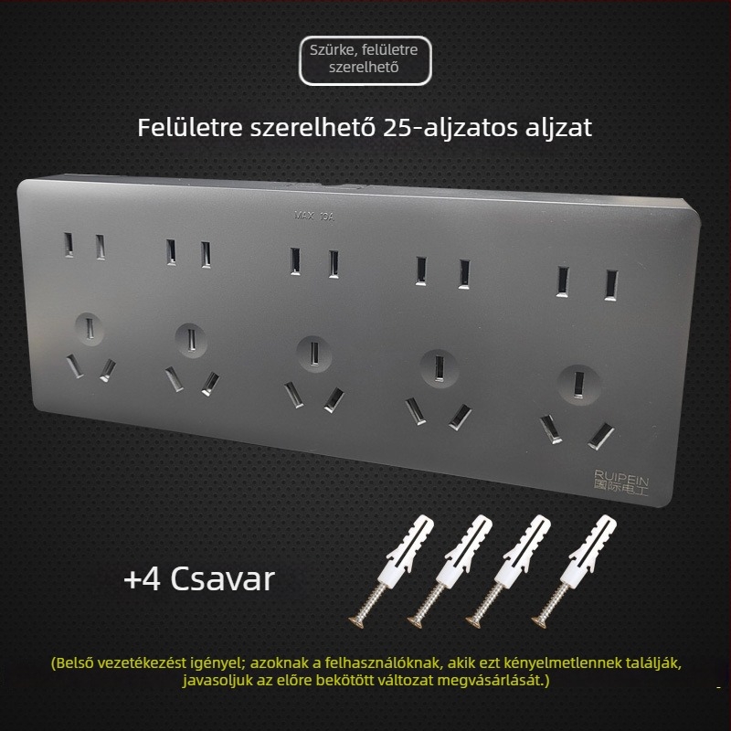 Fehér felületszerelt 25-lyukú aljzatpanel, integrált aljzat, falra szerelhető