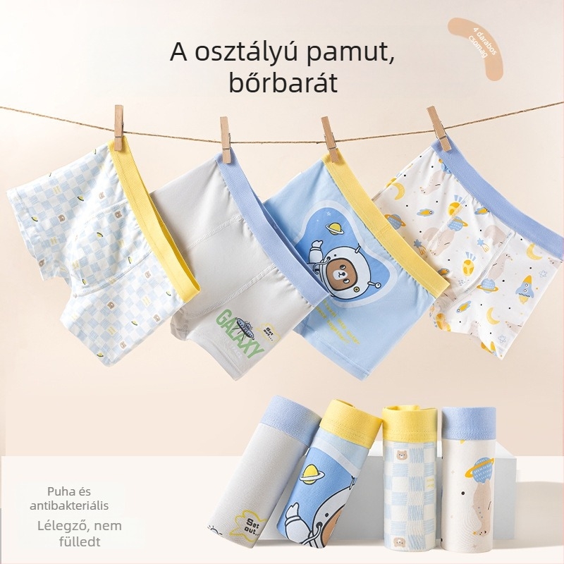 Fiúknak szóló antibakteriális pamut boxer alsó, A osztály, légáteresztő, aktív gyerekeknek