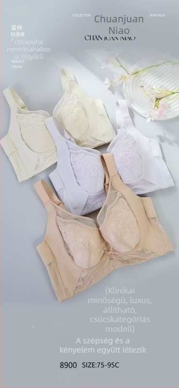Chuanjuan Bird 8900 Strap nélküli melltartó, puha acélgyűrűvel, teljes kosár, C kosár, oldalsó mellek formázása és vizuális minimalizálás