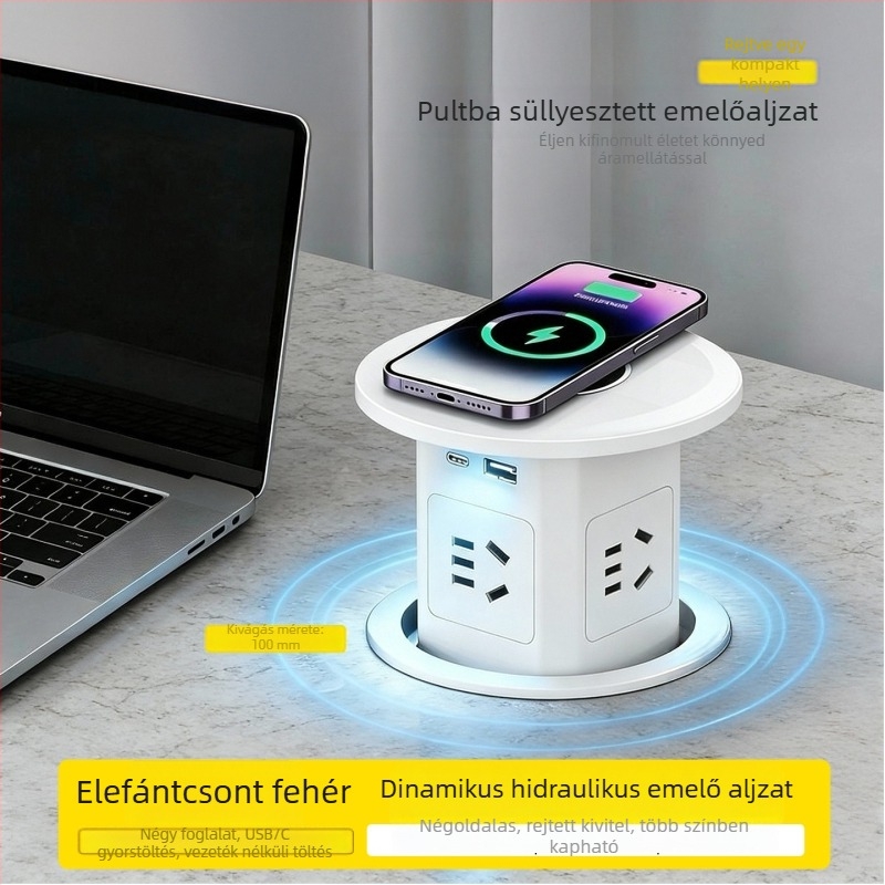 Vezeték nélküli gyors töltésű hidraulikus felnyíló csatlakozó, beépítve a konyhai szigetre, automatikus intelligens hosszabbító, rejtett otthoni használatra