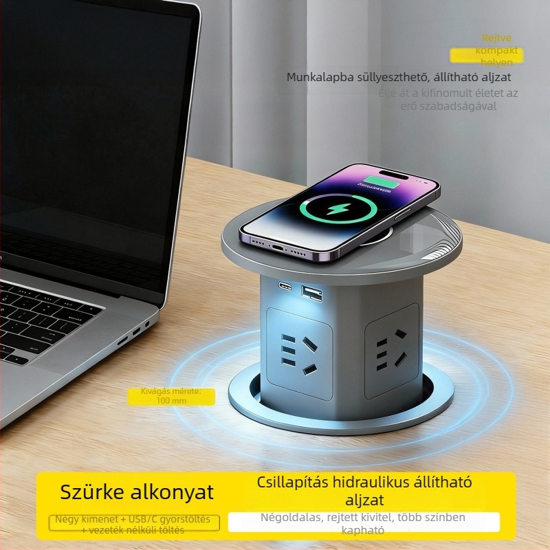 Vezeték nélküli gyors töltésű hidraulikus felnyíló csatlakozó, beépítve a konyhai szigetre, automatikus intelligens hosszabbító, rejtett otthoni használatra