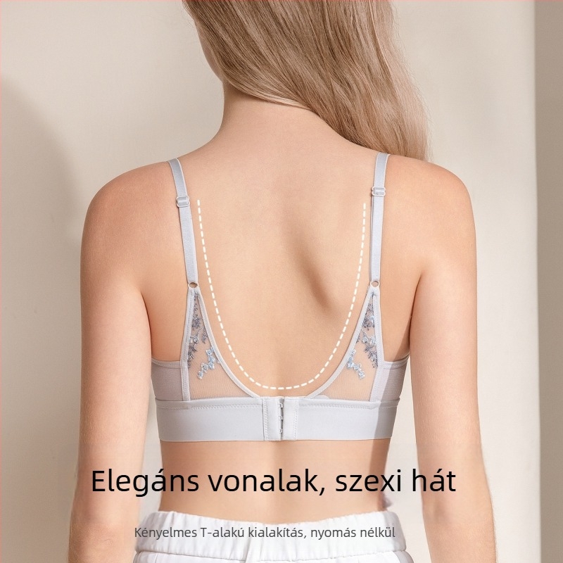 Új szexi mély V-nyílású hálós hímzett melltartó, vezeték nélküli kivitel, U-formájú hátsó rész, nyúlfülös kosarak, francia stílusú vékony dizájn