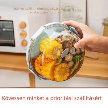 Üvegből készült ebédes doboz fedővel és négy rekesszel gyümölcsöknek, 2,1–3 l kapacitás, hőálló üveg, otthoni használatra