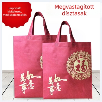 10 darab nem szövött ajándéktáska - piros, szerencse jelképpel, kézi hordozó