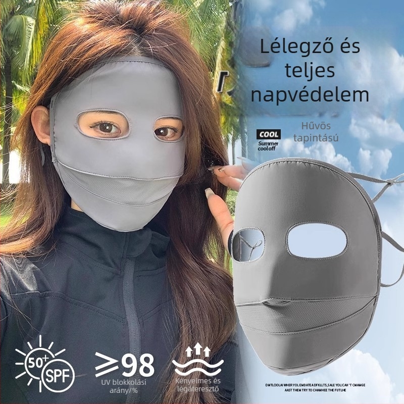 Teljes arcbőrvédő maszk nőknek, UV védelemmel, nyári ice silk anyagból, kerékpározáshoz és vezetéshez, nagy arctakarás