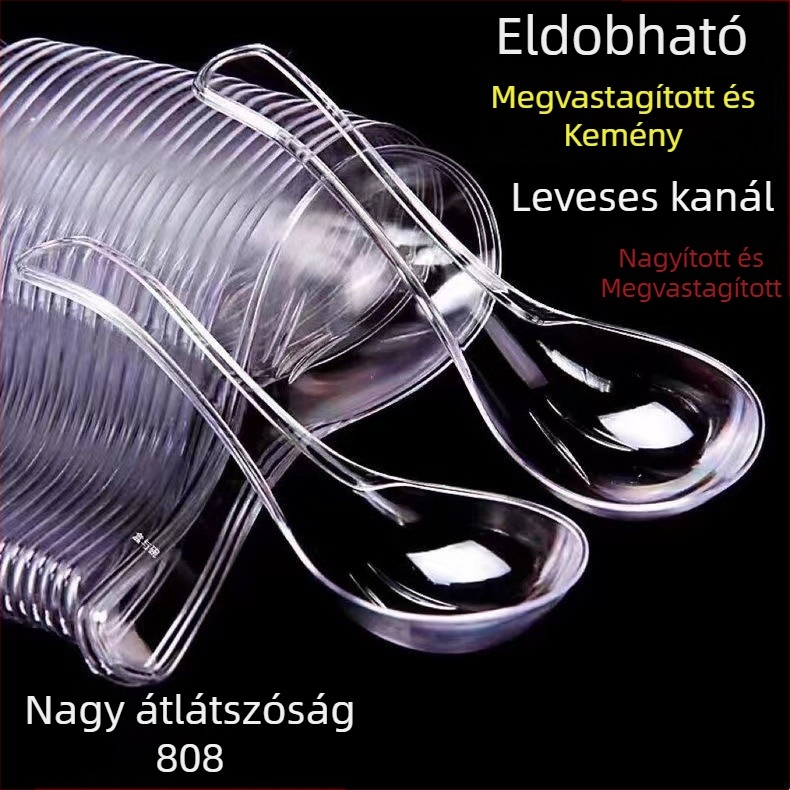 Egyszer használatos vastag műanyag kanál 808 – átlátszó kristályhatású kanál leveshez, vendéglátáshoz