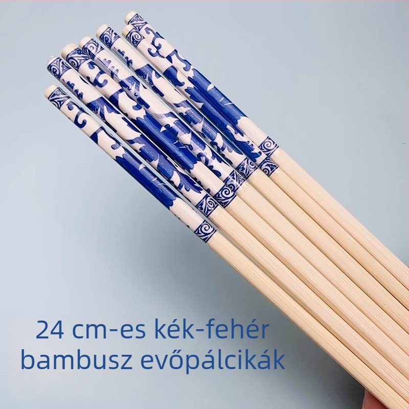 Egyszer használatos bambusz evőpálcikák, egyedi csomagolású, kék-fehér mintázat, otthoni használatra, éttermeknek és elvitelre