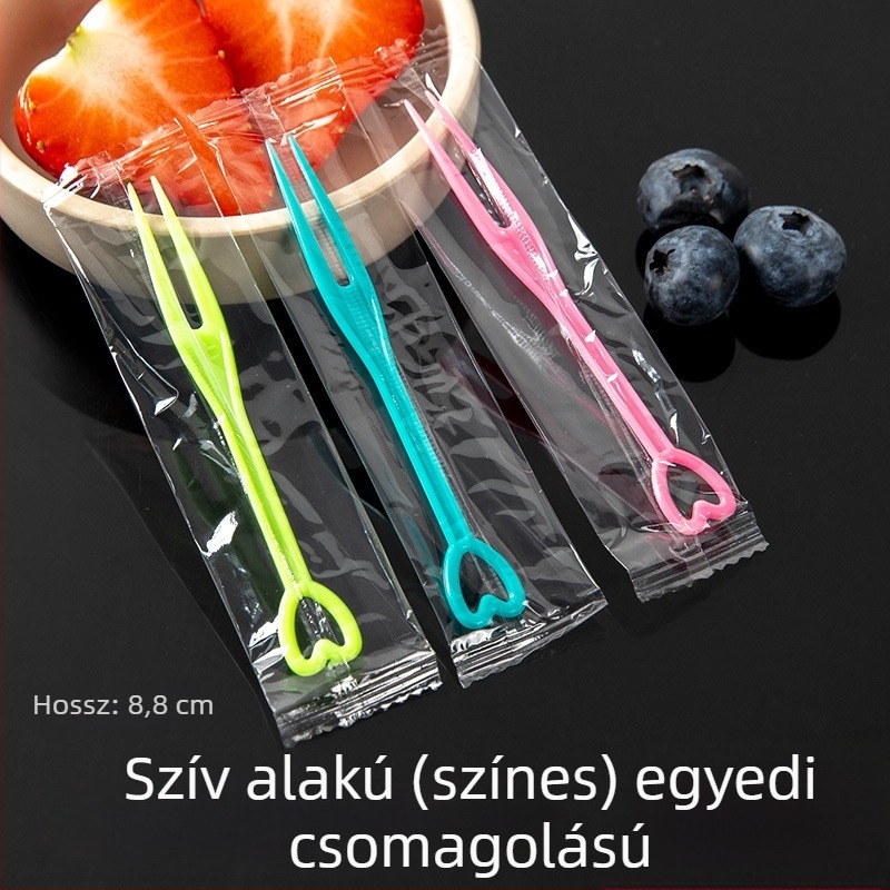 Egyszer használatos gyümölcs villák gyümölcsre és desszertekhez, kisméretű, átlátszó műanyagból, egyenként csomagolva