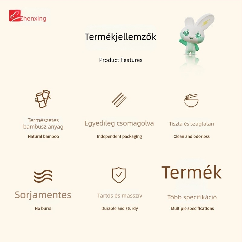 Háztartási egyszer használatos bambusz evőpálcikák, hosszúak és vastagok, higiénikusak és környezetbarátok, egyedi csomagolásban