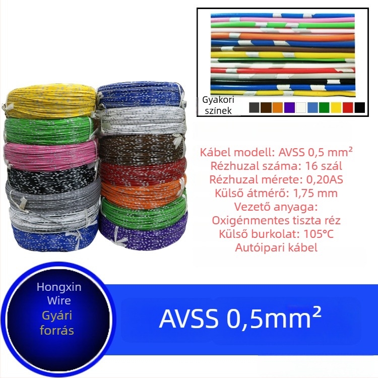 AVSS vékonyfalú tiszta réz egyszálas autóvezeték, négyzetes keresztmetszetű 0.3-2.0 mm²