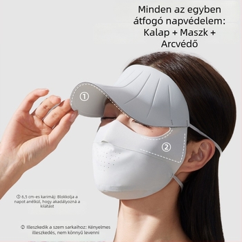 Női teljes arcú napvédő maszk, UV védelem, nyári kerékpáros sapka karimával, légáteresztő Ice Silk anyagú maszk