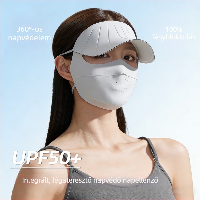 Női teljes arcú napvédő maszk, UV védelem, nyári kerékpáros sapka karimával, légáteresztő Ice Silk anyagú maszk