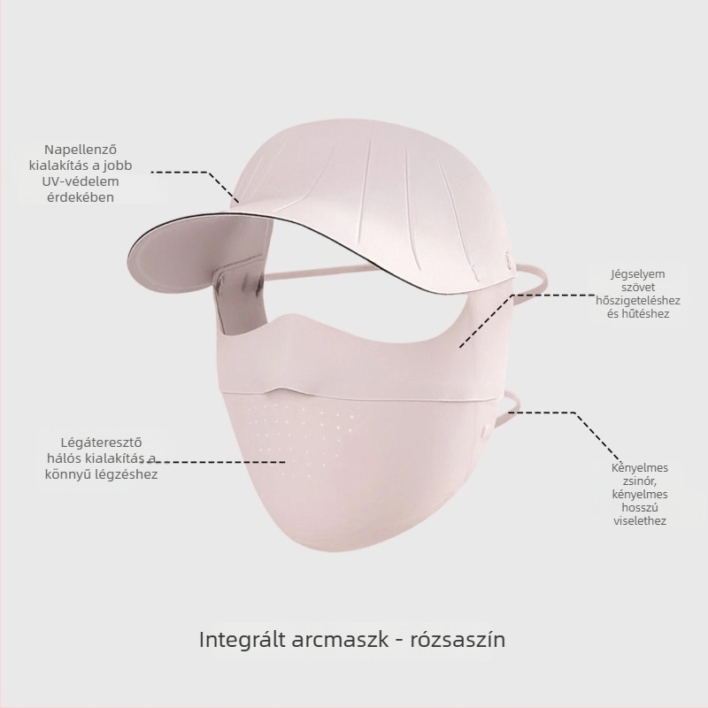 Női teljes arcú napvédő maszk, UV védelem, nyári kerékpáros sapka karimával, légáteresztő Ice Silk anyagú maszk