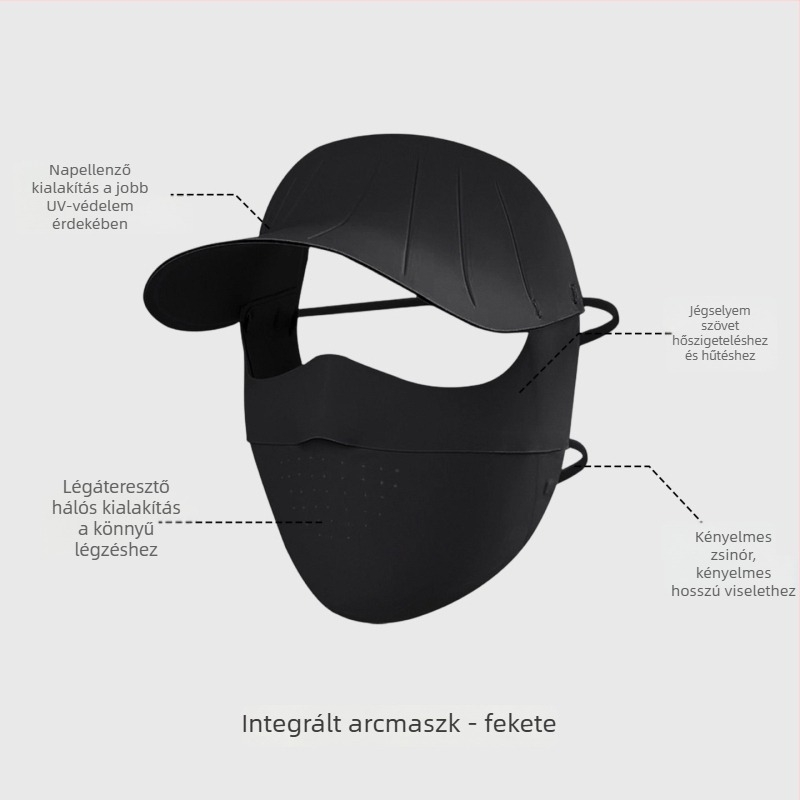 Női teljes arcú napvédő maszk, UV védelem, nyári kerékpáros sapka karimával, légáteresztő Ice Silk anyagú maszk