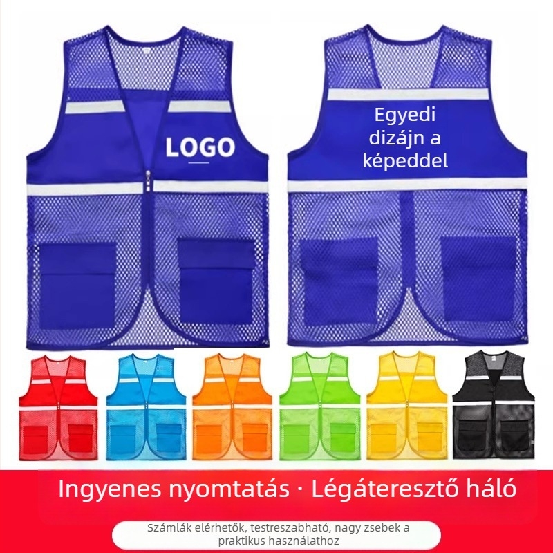 Láthatósági mellény önkénteseknek légáteresztő hálós anyaggal – logóval testre szabható reklám mellény jótékonysági eseményekre