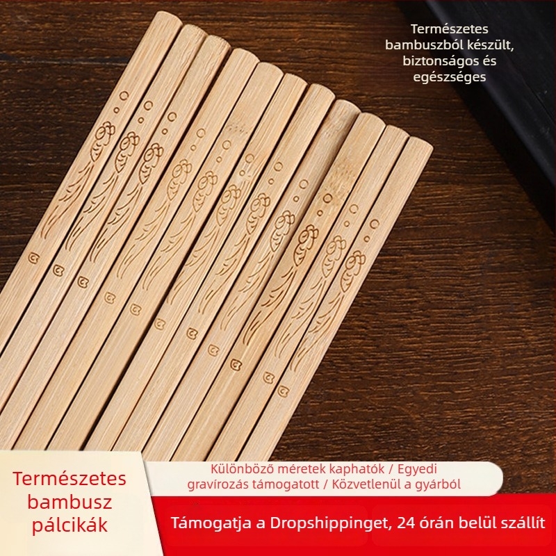 Természetes bambusz evőpálcák, tartósak, csúszásmentesek, gravírozottak, kiváló minőségű