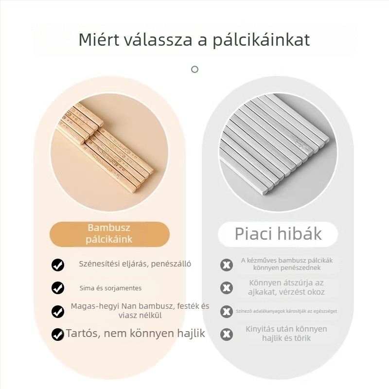 Természetes bambusz evőpálcák, tartósak, csúszásmentesek, gravírozottak, kiváló minőségű