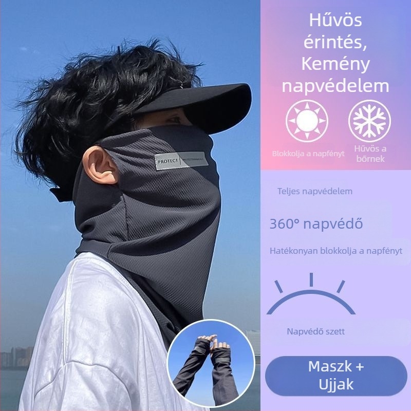 UV-védő arcmaszk fülhurokkal, teljes arcú férfi kerékpáros maszk, Ice Silk nyakmelegítő nyárra
