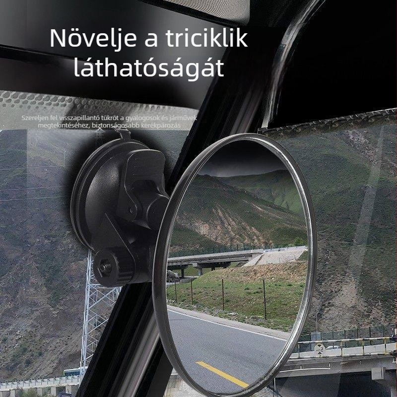 Háromkerekű visszapillantó tükör 360°-os széles nézetű, vakfolt nélkül, konvex tükör szívókoronggal, nagy látómező, univerzális