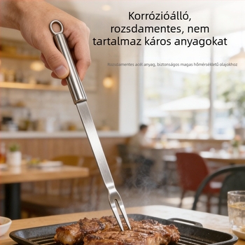Rozsdamentes acélból készült hosszú nyelű grillkés és villa készlet kültéri grillezéshez, steakhez és bárányhúshoz