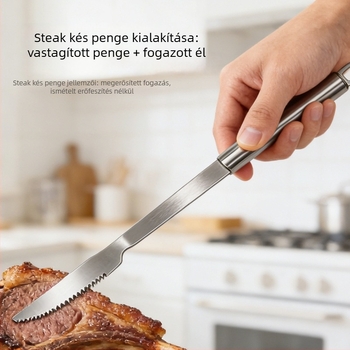Rozsdamentes acélból készült hosszú nyelű grillkés és villa készlet kültéri grillezéshez, steakhez és bárányhúshoz