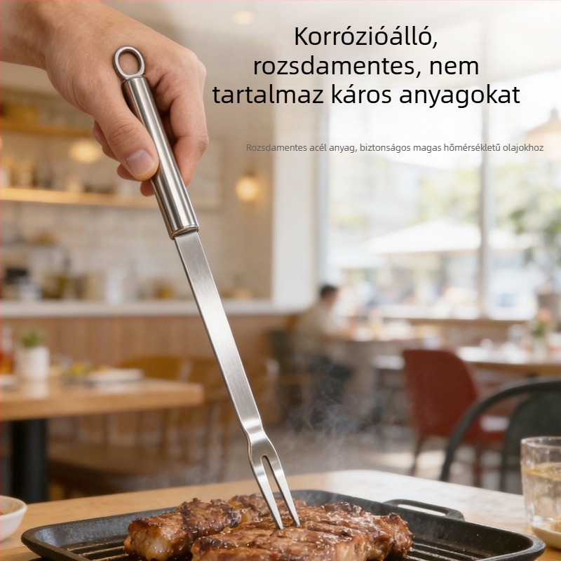Rozsdamentes acélból készült hosszú nyelű grillkés és villa készlet kültéri grillezéshez, steakhez és bárányhúshoz