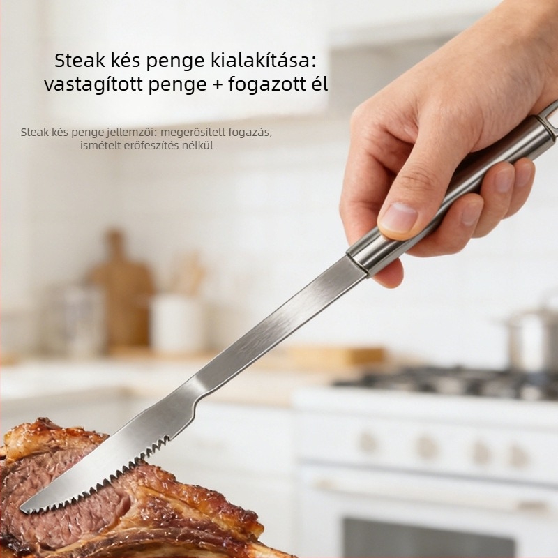 Rozsdamentes acélból készült hosszú nyelű grillkés és villa készlet kültéri grillezéshez, steakhez és bárányhúshoz