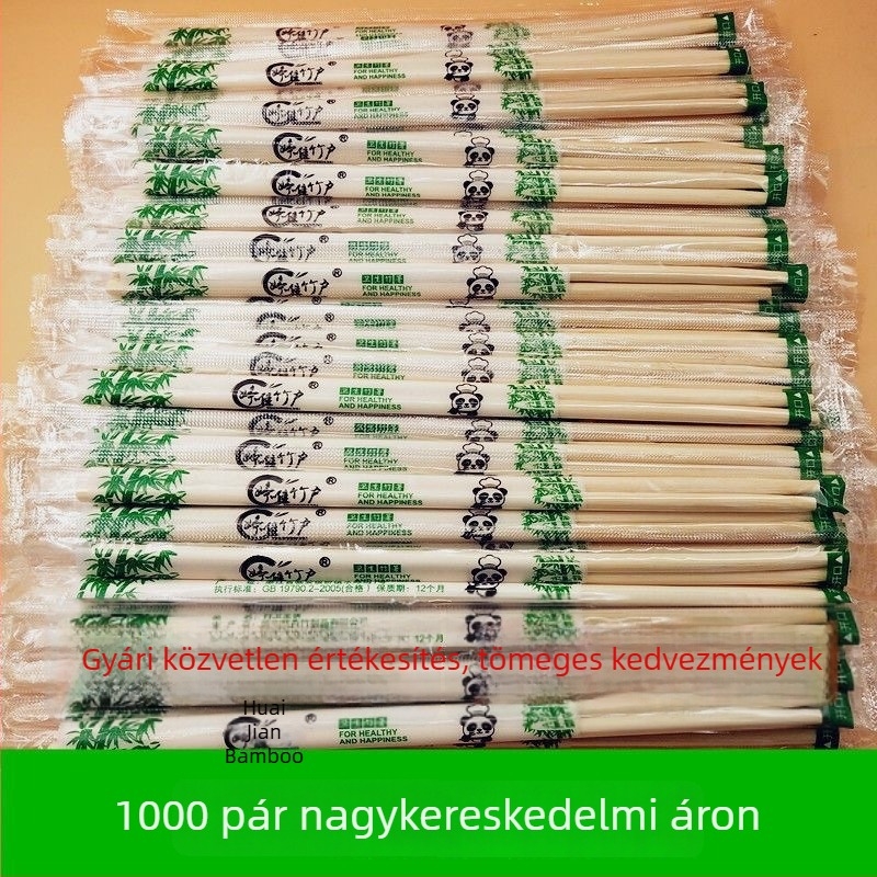 Panda bambusz evőpálcikák, egyedileg csomagolva, kereskedelmi felhasználásra, kiszállításra és éttermek számára, egyszer használatos, nem biológiailag lebomló.