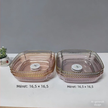 Műanyag gyümölcstál aranyszegéllyel, átlátszó snacktál, minimalist design