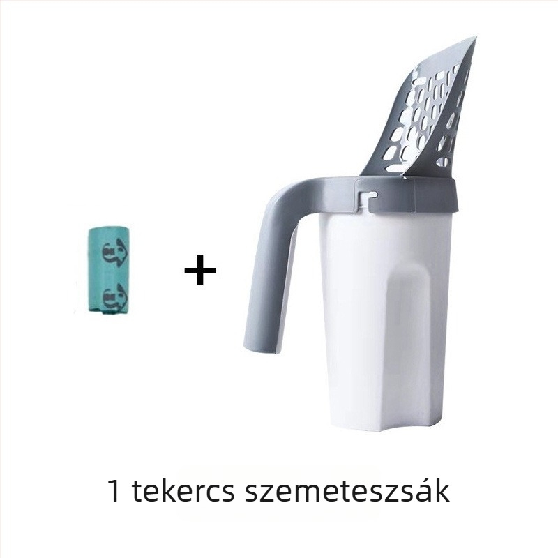 Háziállatok hulladéktároló nagy kapacitású tárolóval, szűrővel, macskaalom-kanállal és macska- és kutya ürülék gyűjtővel