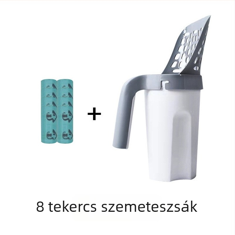 Háziállatok hulladéktároló nagy kapacitású tárolóval, szűrővel, macskaalom-kanállal és macska- és kutya ürülék gyűjtővel