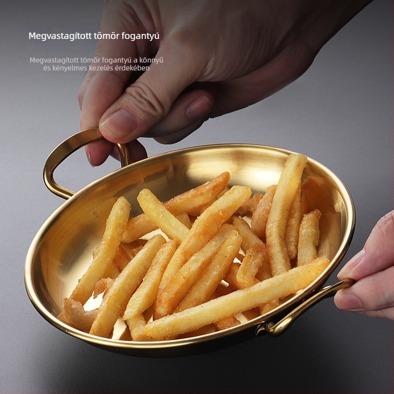 304 rozsdamentes acél kétfülű grills tál, koreai stílusú, vastagított, kör snack tál