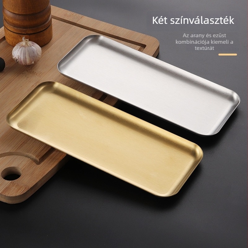 304 rozsdamentes acél négyszögletes tál, koreai stílusú barbecue tál, arany színű tál, snack és ékszer tál