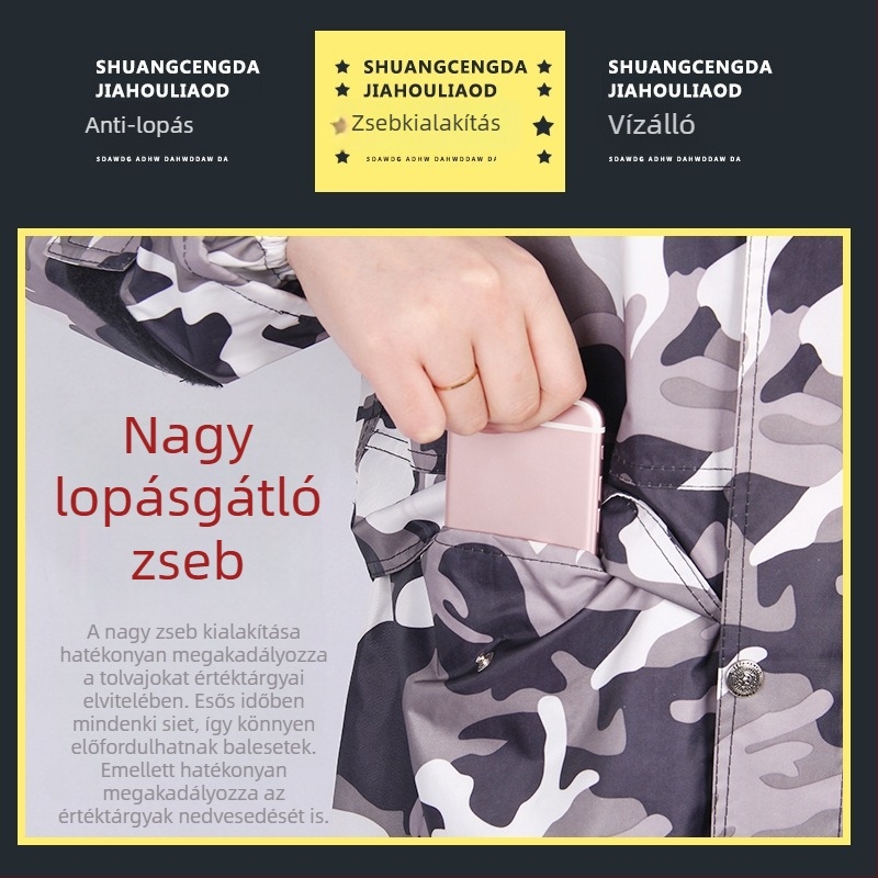 Férfi esőkabát és esőnadrág szett, Oxford anyagból, vast, kétdarabos kivitel, fényvisszaverő elemekkel