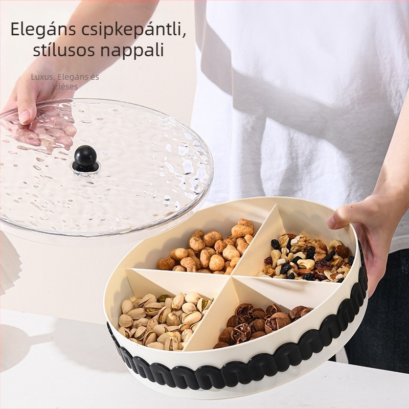 Esküvői gyümölcstál aszalt gyümölcsökkel, nappaliba – tárolóval, snacktál, minimalist stílusú, luxus